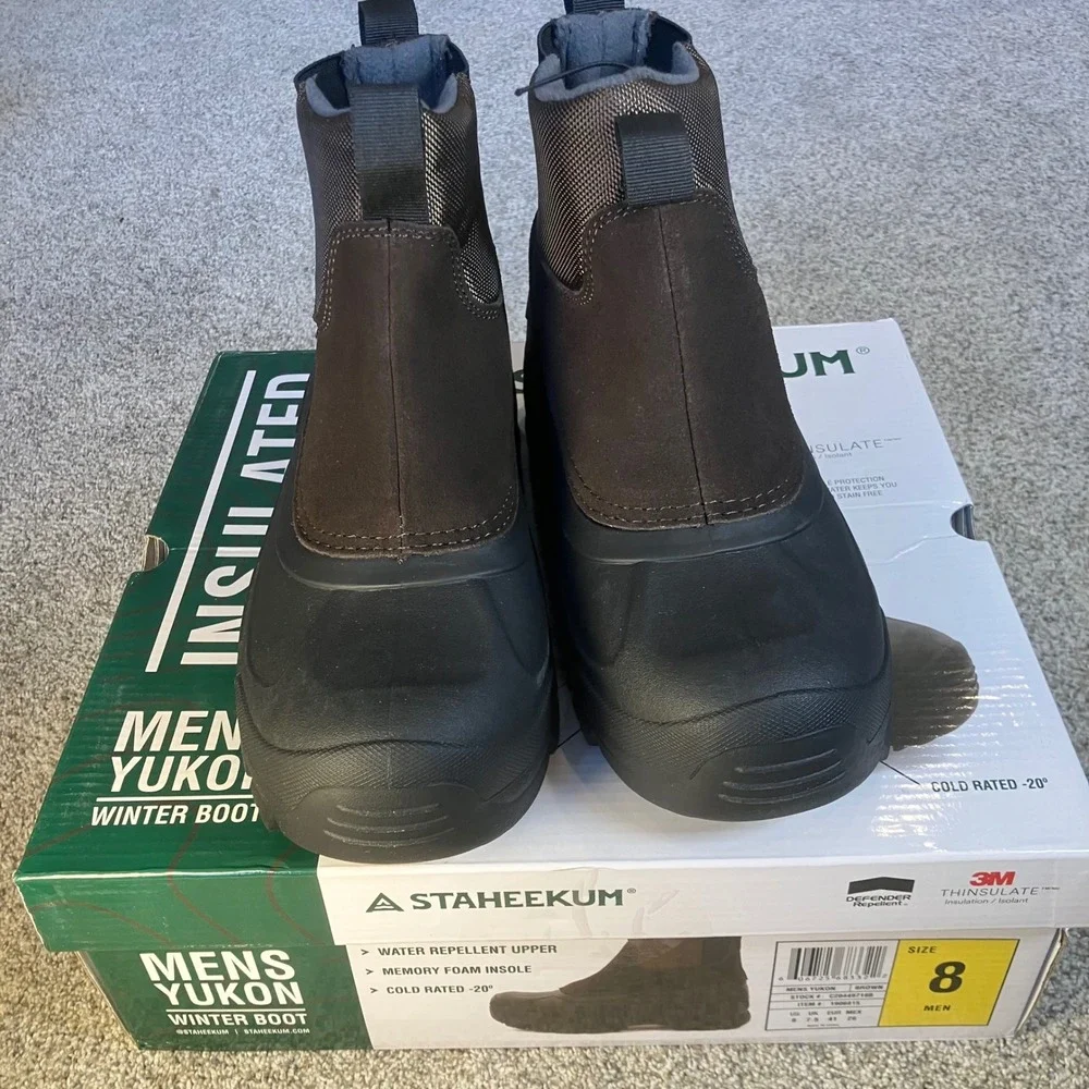 Staheekum Yukon Mens‎ 8 Winter Boots Brown Black Insulated Waterproof NEW IN BOX
